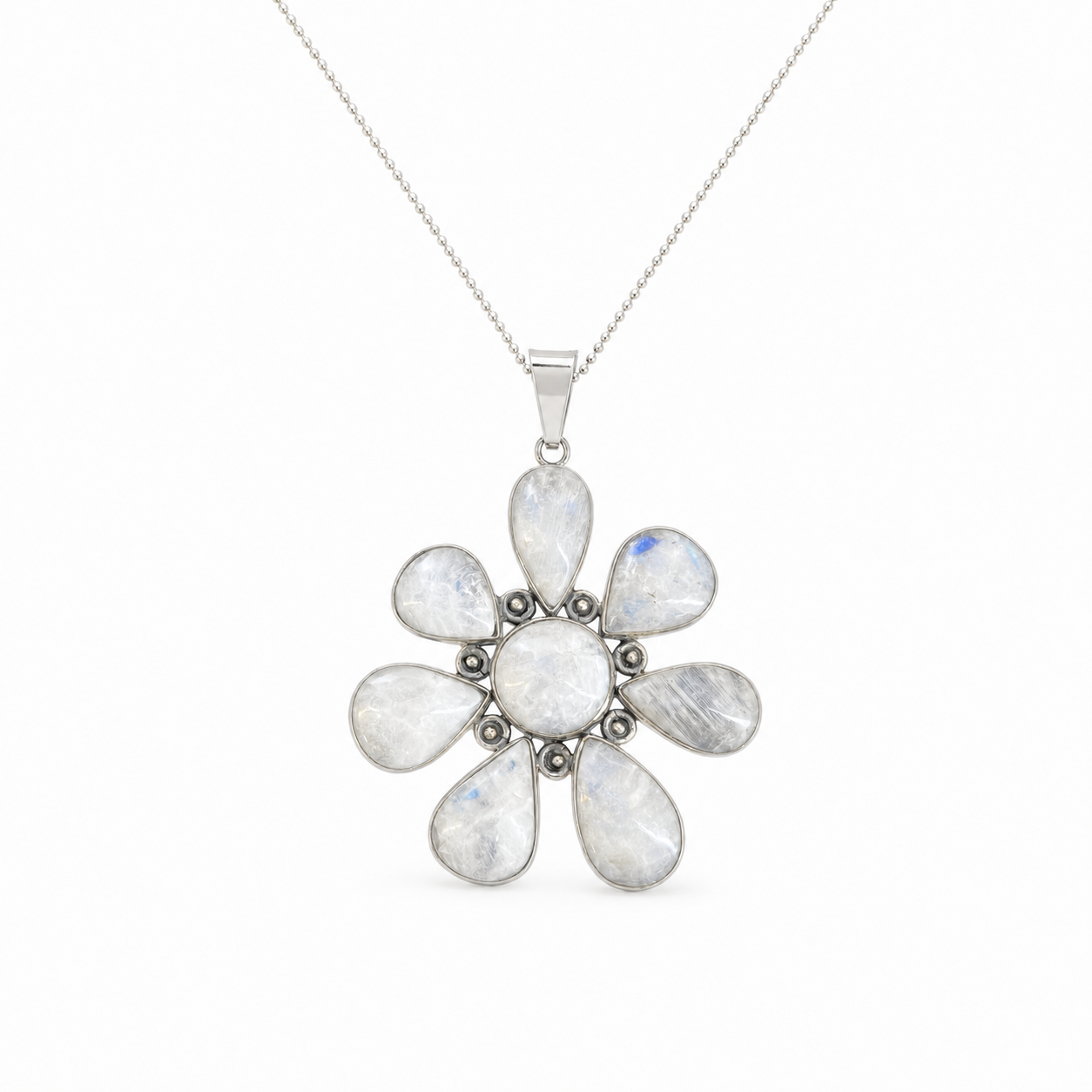 Dije Flor de Piedra Luna Plata 925