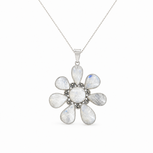 Dije Flor de Piedra Luna Plata 925