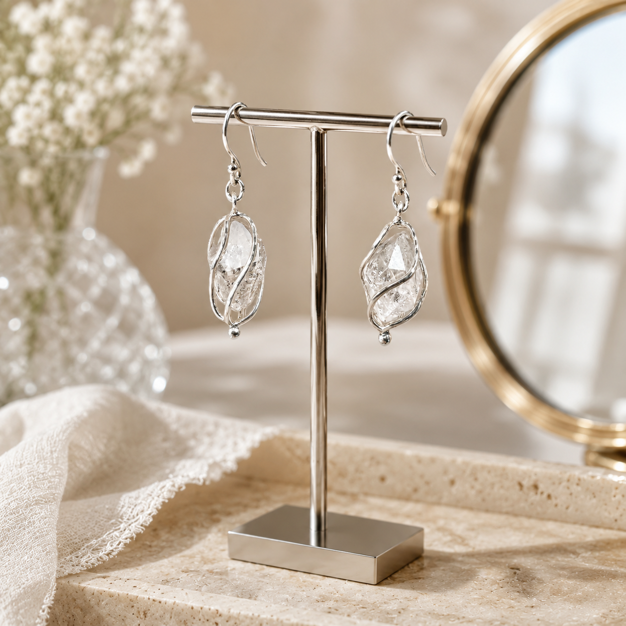 Aretes diamante Herkimer | Plata 925